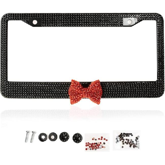 Fashion Premium Handmade Crystal License Plate Frames,Waterproof Bling License Plate Covers,US Universal Rhinestone License Plate Holder For Women(1