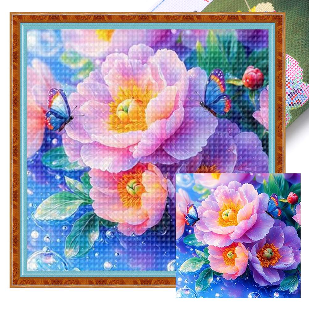1 Set Full Embroidery Cotton Thread 11CT Printed Fantasy Flowers Cross Stitch Kits DIY Arts Ornament Home Decorations 40x40cm