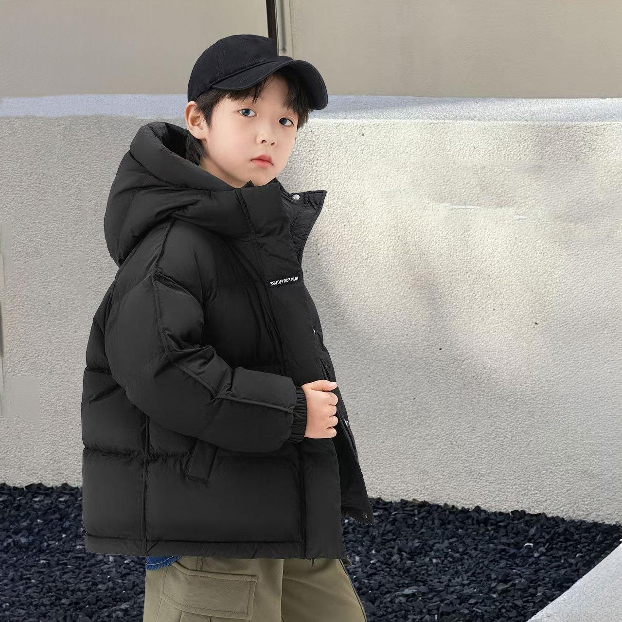 

Зимняя детская куртка на утином пуху с капюшоном, пальто для девочек, водонепроницаемая теплая стеганая одежда, верхняя одежда для мальчиков 110cm чёрный