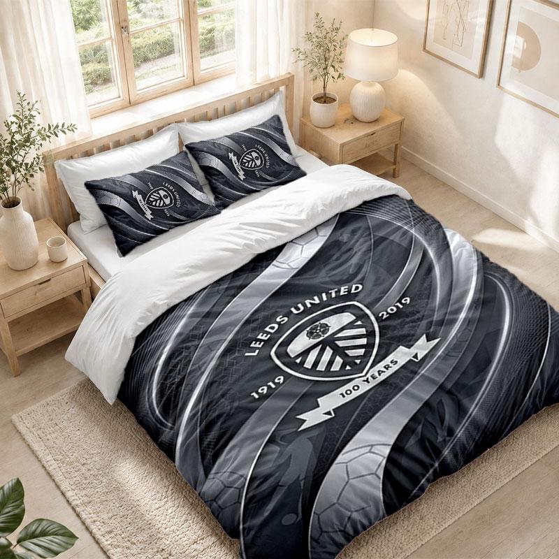 Bedding Set 1 Duvet Cover 2 Pillowcases Leeds United Football Print Bedroom Home Decoration