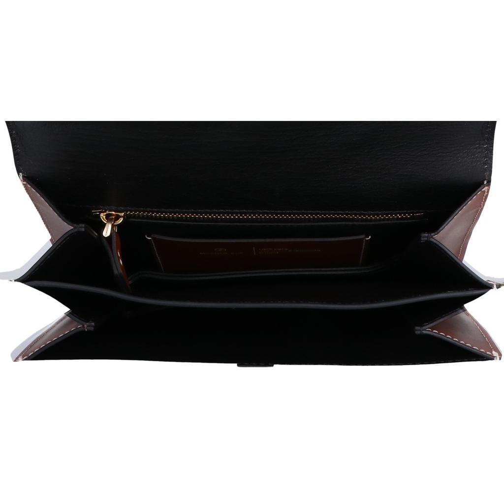 ZANCHETTI [Excellent Condition] Raffia X Leather Clip Shoulder Bag Brown / beigeUsed