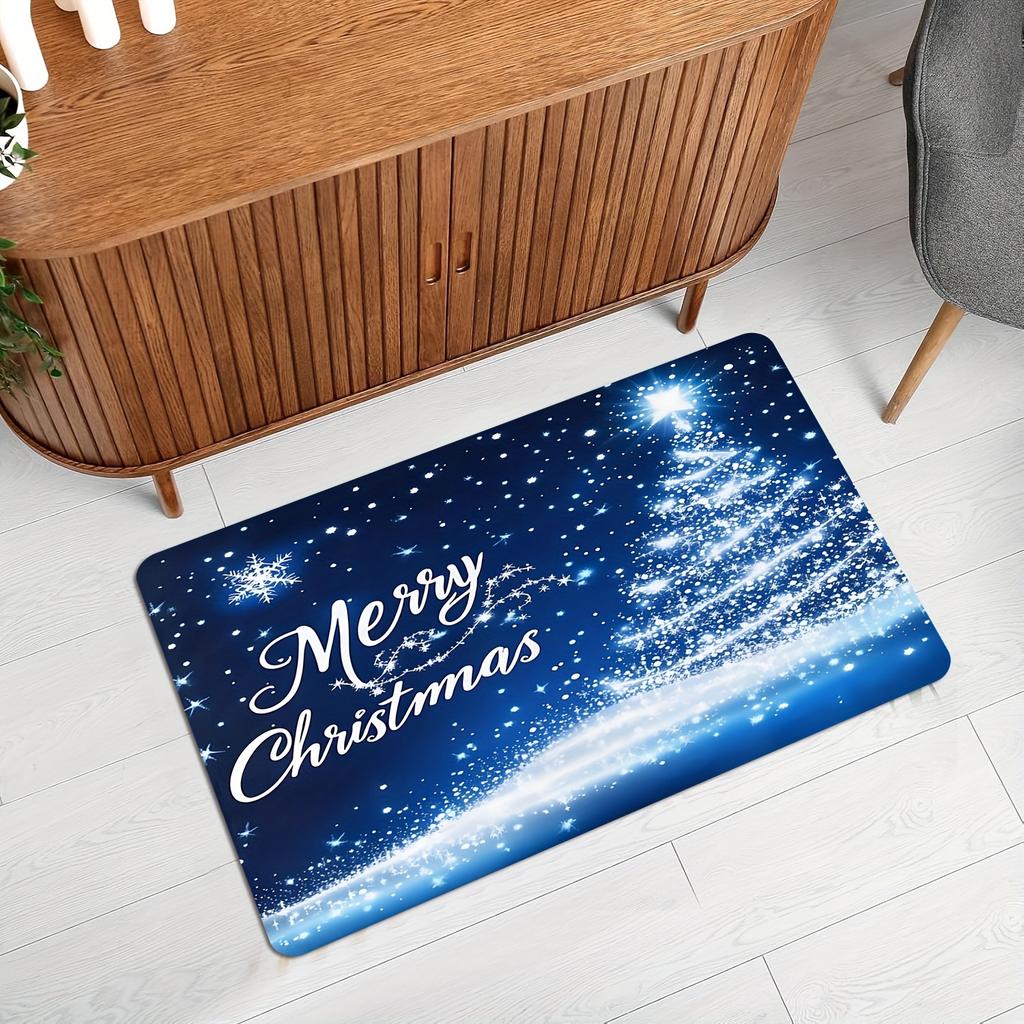 Merry Christmas Snowflake Welcome Doormat, Non-Slip Washable Fade-Resistant Rug for Indoor Outdoor Multi-Room Holiday Decor