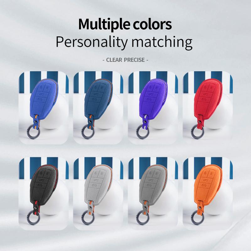 Alcantara Suede Car Key Fob Cover For Bentley Bentayga Continental Flying Spur Mulsanne Key Case Key Chains Ring Car Accessories