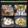 4-in-1 Stainless Steel Multifunctional Basin with Lid Airtight Rice Washer Drain Colander Ginger & Cheese Grater Cooking Tools