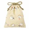 Hamamonyo Small Drawstring Bag, Hedgehog and Bean Panda, Beige