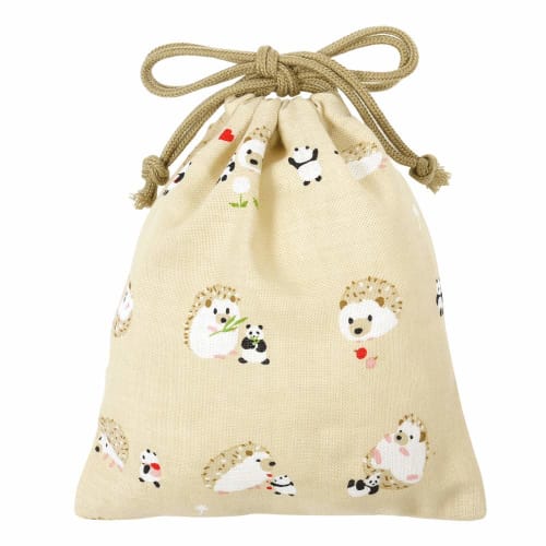 

Маленький мешочек на шнурке Hamamonyo, Ежик и Панда-боб, Бежевый