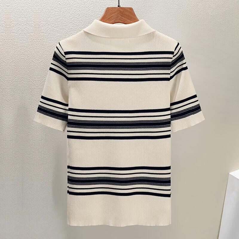 Her Pool Women's Striped Ice Silk Knit Polo T-Shirt