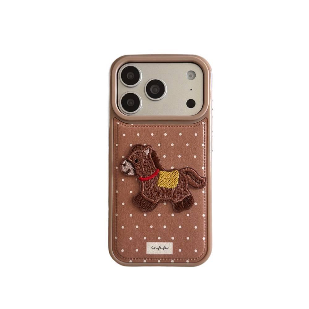 Applicable To Apple 17PROMAX Embroidery Pony Polka Dot Mobile Phone Case iPhone16/15PRO Simple Cartoon 14P