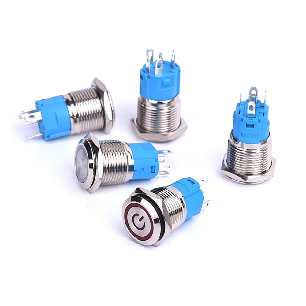 Buton de lumină LED cu apăsare, autoblocare, de 16 mm, impermeabil, multicolor, roșu, albastru, verde, galben