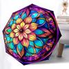 1pc Stained Glass Mandala Automatic Open/Close Umbrella, Portable Folding Umbrella, Compact Travel Umbrella For, Birthday/Christmas Gift 5131