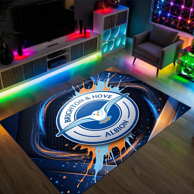 Brighton & Hove Albion Football Design Crystal Velvet Carpet Cozy Non?Slip Printed Rug For Bedroom Living Room Entrance