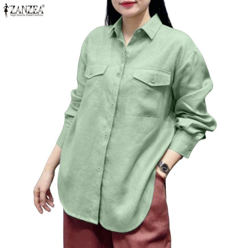 ZANZEA Lässige Bluse mit Umlegekragen und langen Ärmeln für Damen