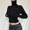 Women's Retro Fitted Waist Zipper Stand Collar Casual Workwear Jacket
