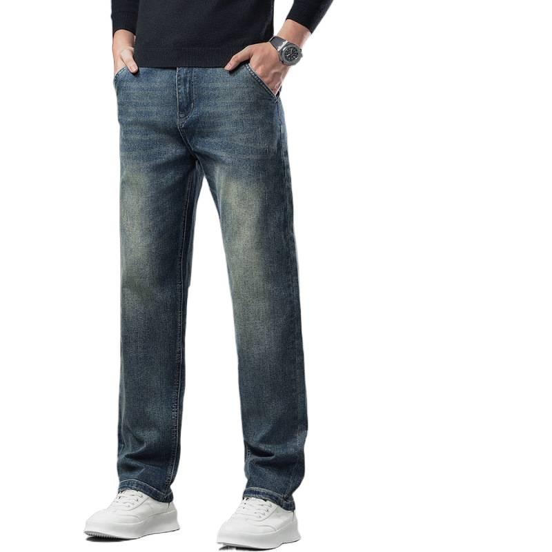 JYL New jeans men's wide straight hair spring and autumn thick elastic trousers