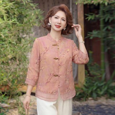 2026 Summer Fashion: Chinese-Style Three-Quarter Sleeve Shirt for Middle-Aged and Elderly Women
