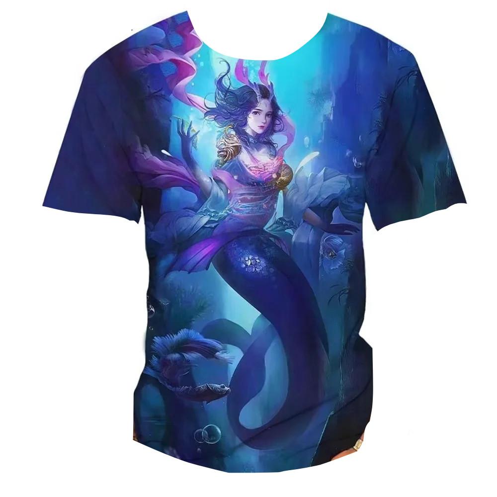 Colorful Vertigo Mermaid 3D Print Kids Short Sleeve Tee O Neck Daily Play Outdoor Relaxed Basic Top