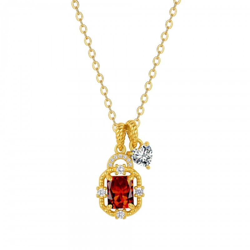 Elegant Square Crystal Double Pendant Necklace Women Gold Plated Choker Chain With Birthstone Colors Lightweight Geometric Garnet January