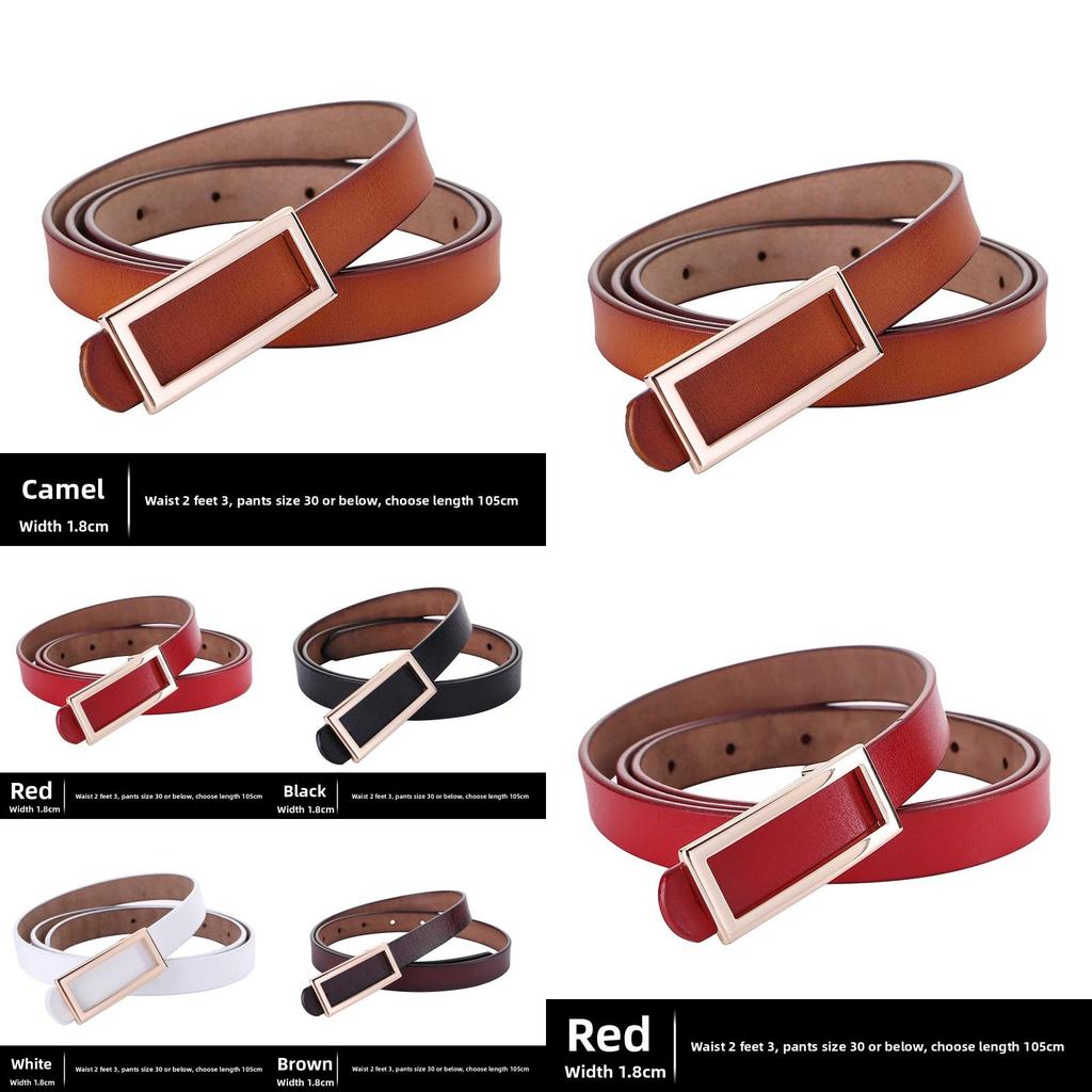 Leather Women Belt With Simple Smooth Buckle For Casual Pants And Office Wear