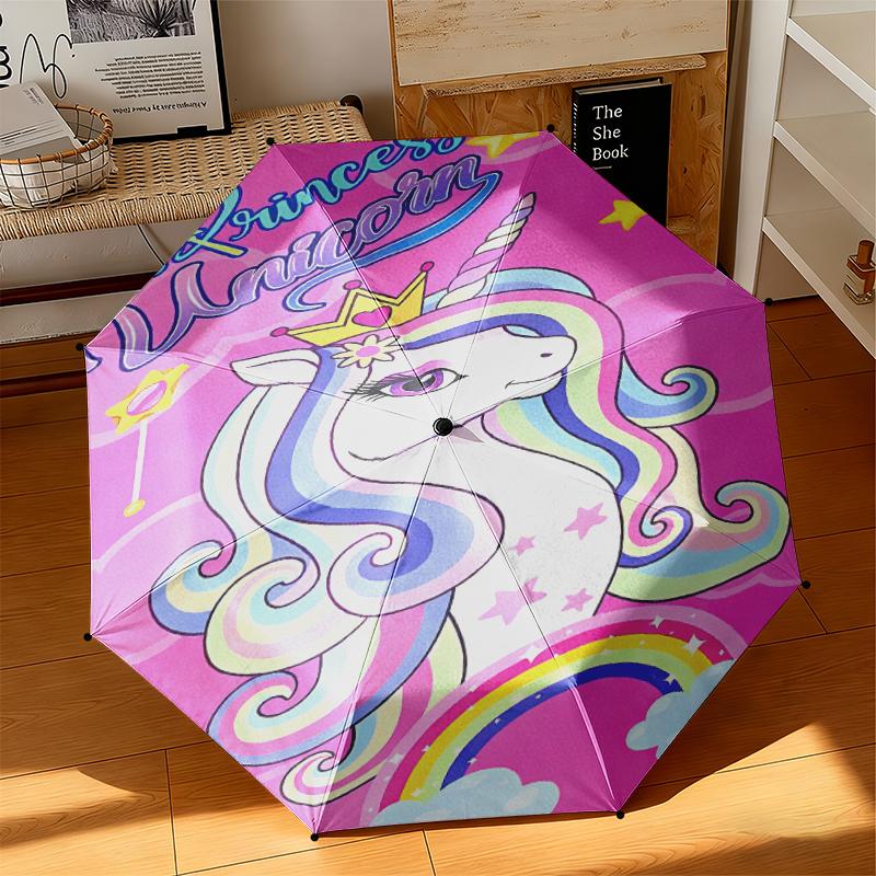 

1pc Unicorn Art Portrait Umbrella Portable Folding Umbrella Iron Frame Hole Bone Structure Outdoor Home Umbrella