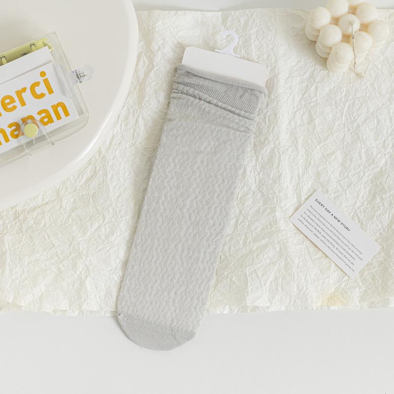 5/10 Pairs Comfortable Casual Spring Summer Solid Color Rolled Hem Pile Socks for Women Cute Mid Calf Socks Mesh Breathable Cotton Socks