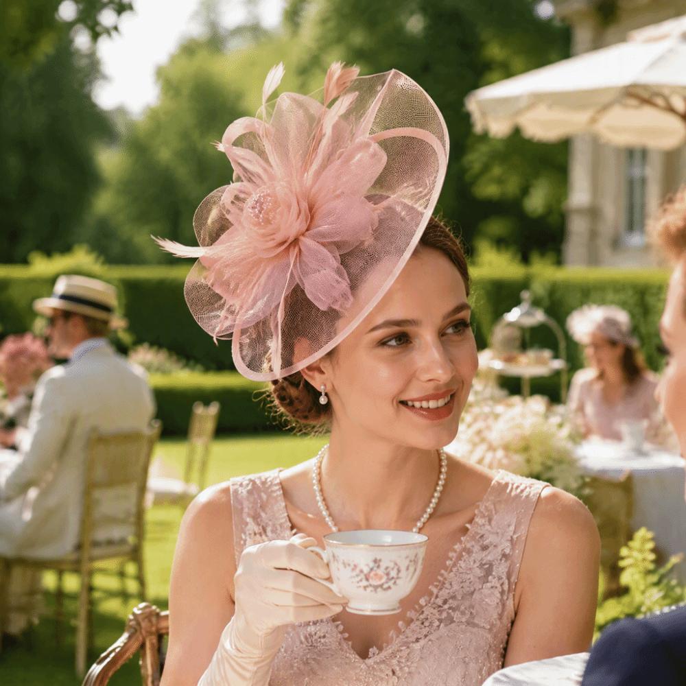 French Feather Fascinator Hat Elegant Tea Party Hat Hair Band Bride Headdress Photography
