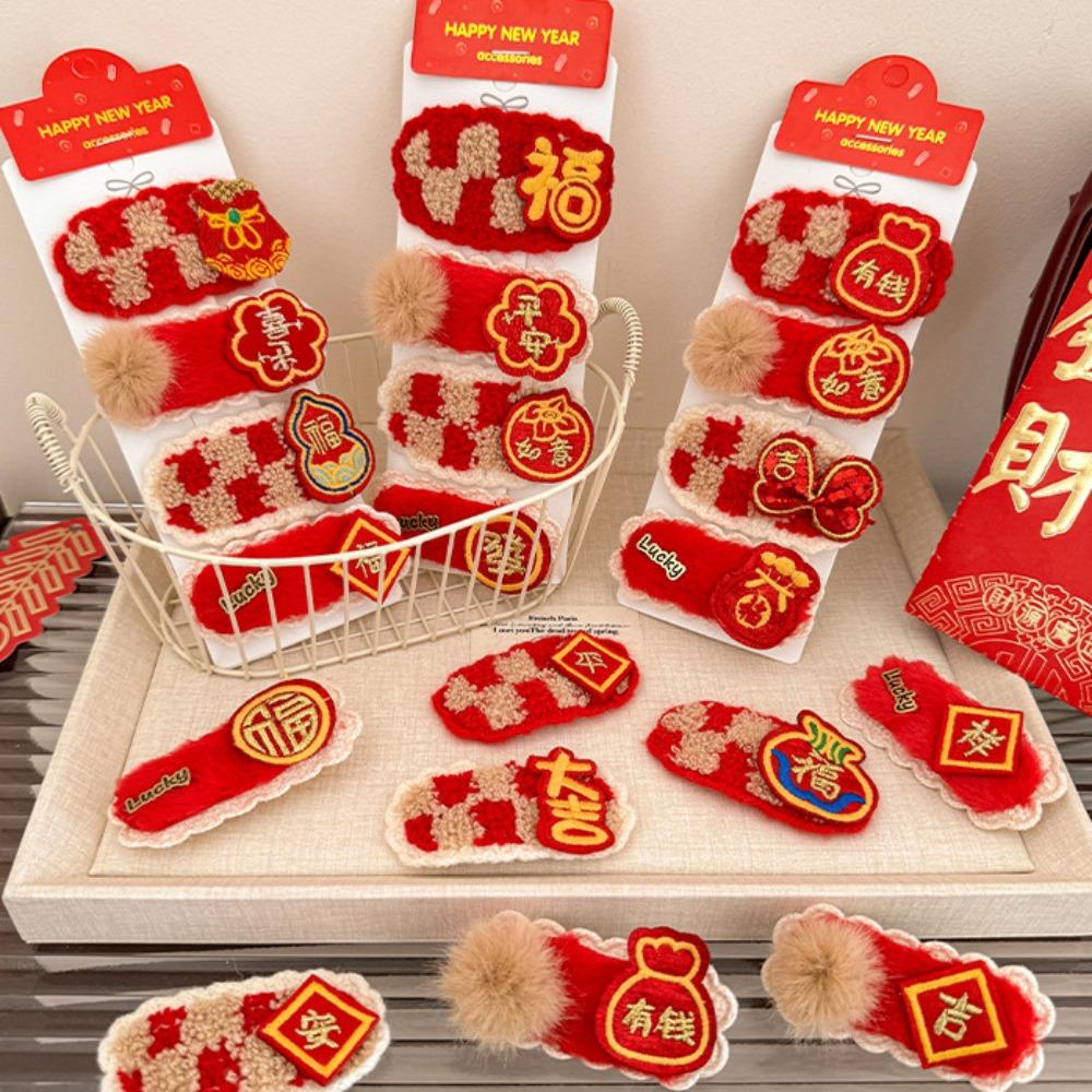Headwear Character Fortune Hairpin Lucky Chinese New Year Barrettes Hair Styling Accessory