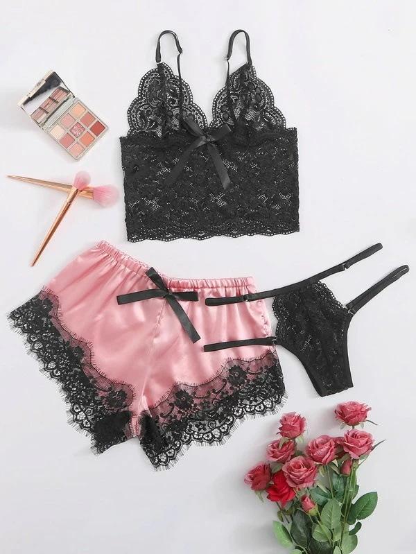 

European and American tight-fitting sexy jumpsuit, lace small breasts, alluring transparent slim jumpsuit sexy underwear S розовый