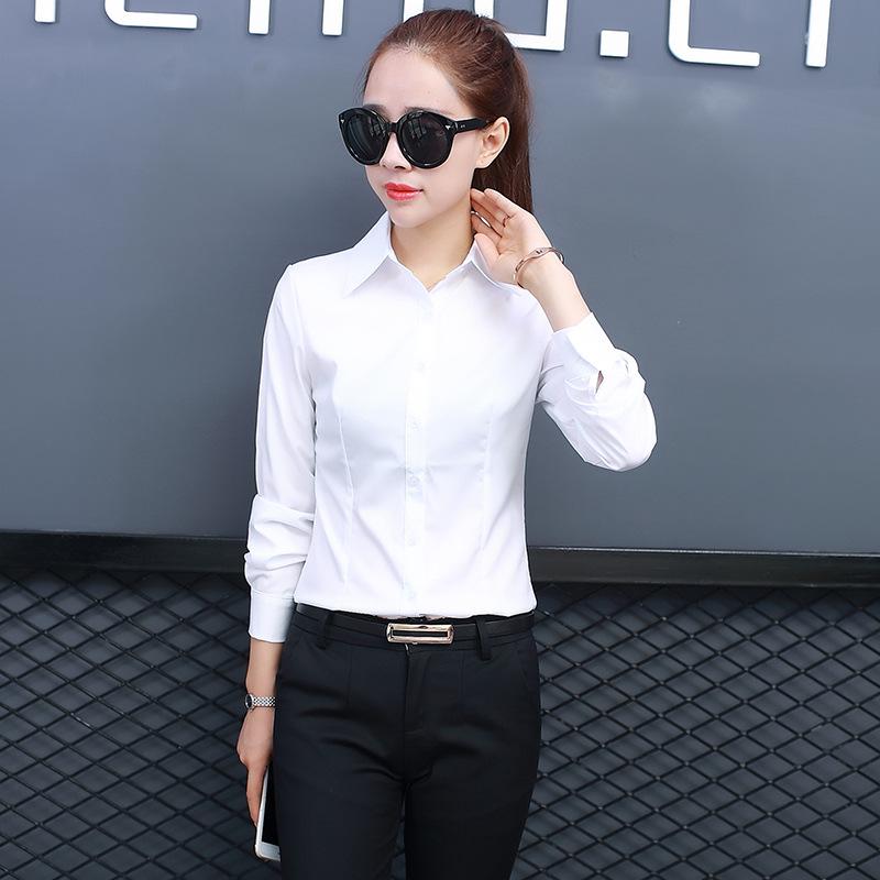2024 Spring Women's Slim Fit Solid Color Long Sleeve Korean Style Single-Breasted Shirt