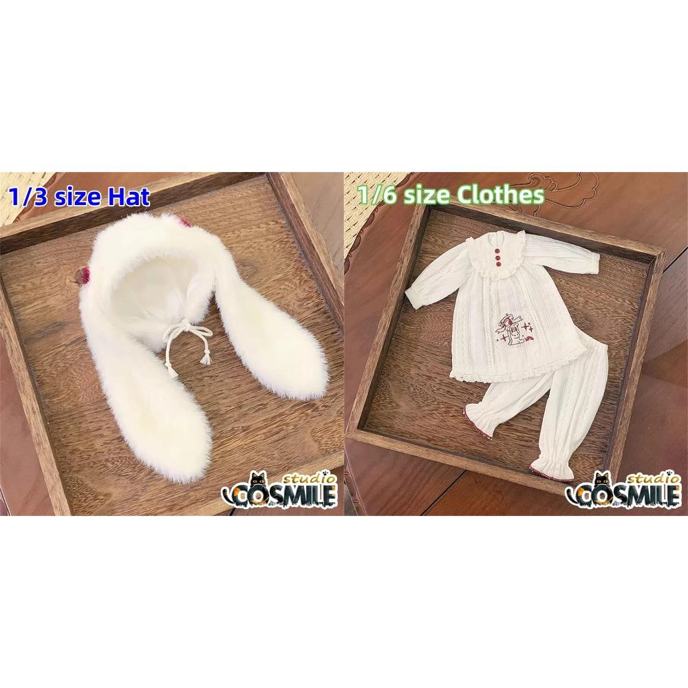 Japanese Lop-eared Rabbits Bunny Cute White Pajamas Hat Dress Skirt Costume 1/6 Size BJD Doll Accessories Doll's Clothes DJ Sep