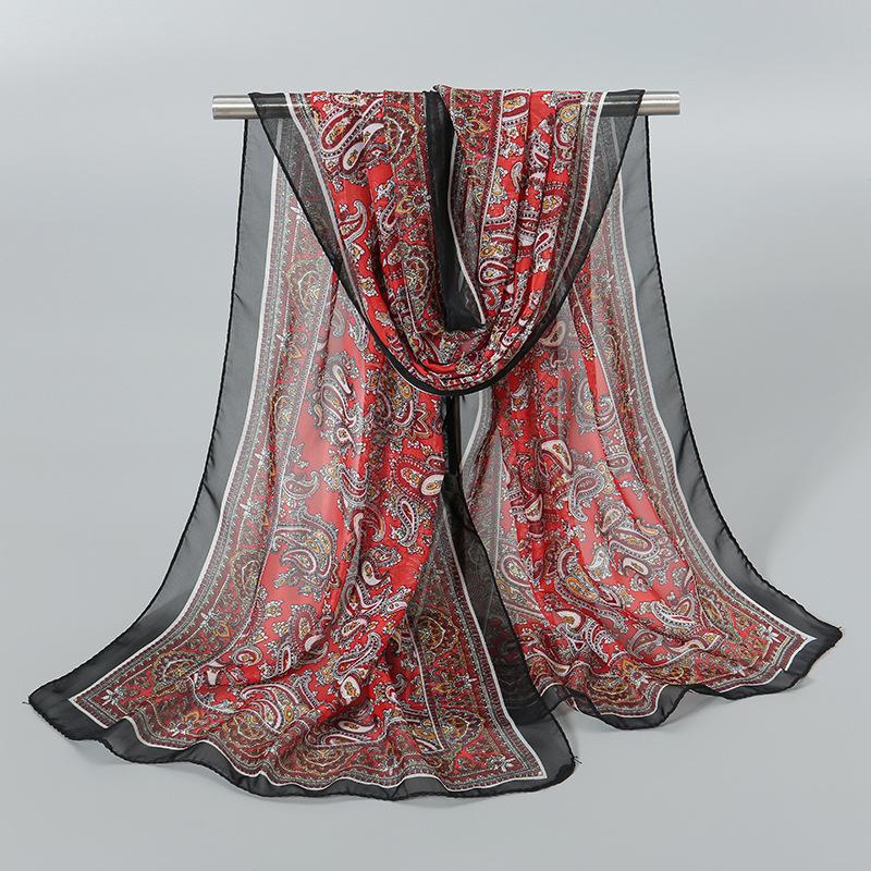 Luxury Chiffon Silk Scarf Spring Summer Scarf Women Head Scarf Beach Shawls Bandana Headband Muslim Hijabs Black Scarf/Scarves