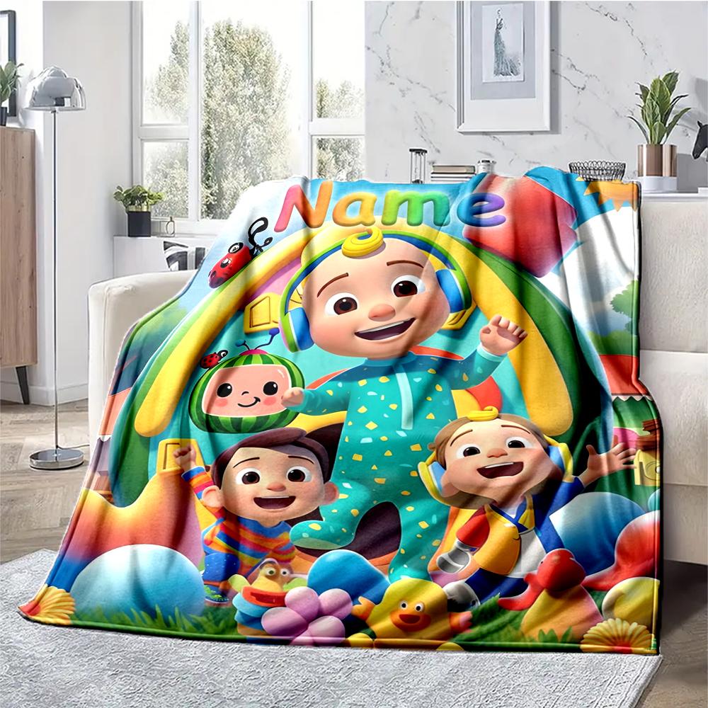 Custom Name Cocomelon Theme Printed Blanket - Perfect for Couch, Bed, Travel & Outdoor Use | Machine Washable, Cozy & Durable.