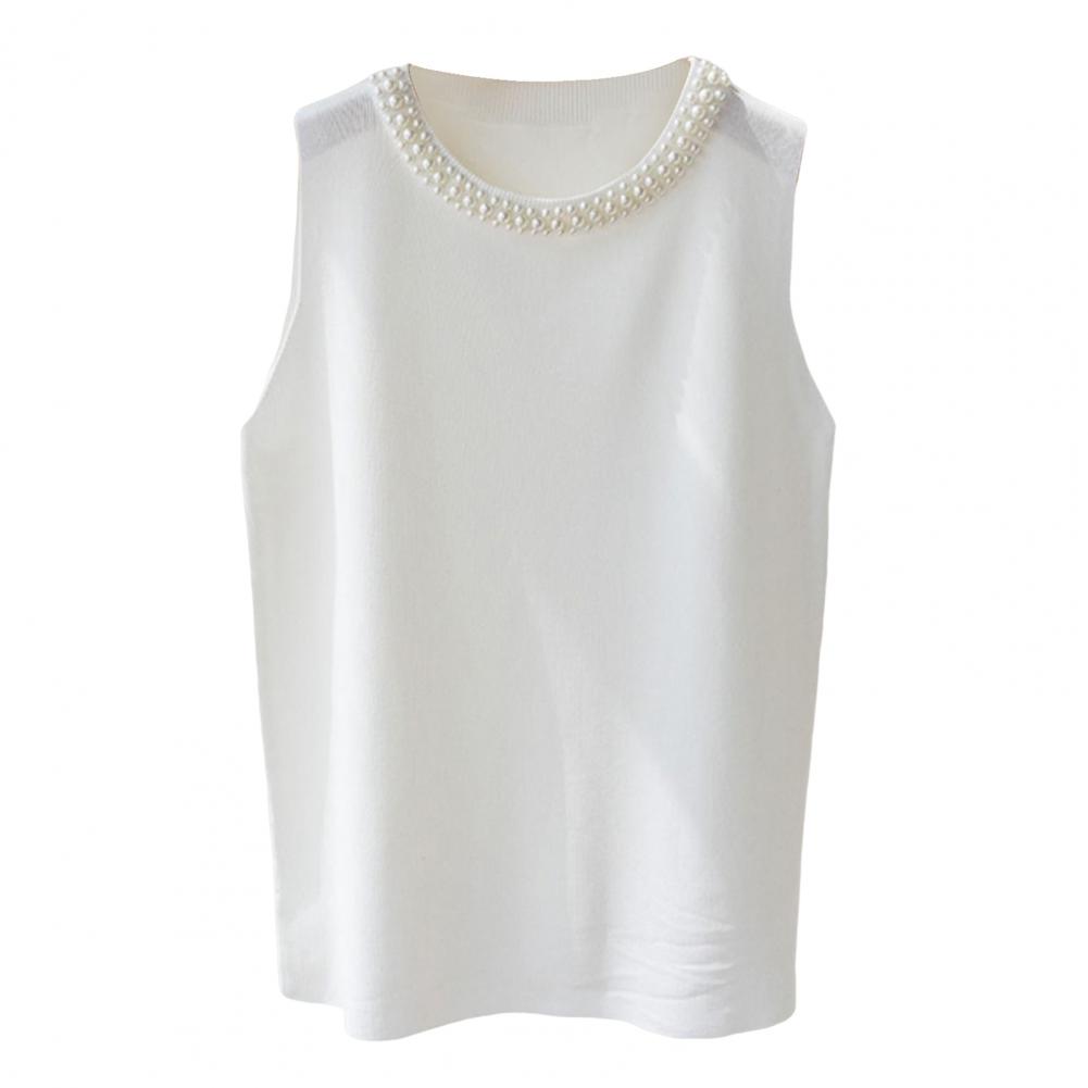 Relaxed Fit Fit Vest Top Elegant Faux Pearl Knit Vest Comfortable Tank Top Stylish 3d Cut Relaxed Fit Fit Blouse for Women Sleeveless Tee