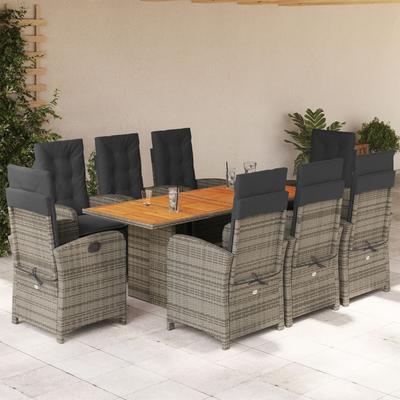 Vidaxl 9-Cz. Garden Furniture Set With Cushions, Grey, PE Rattan