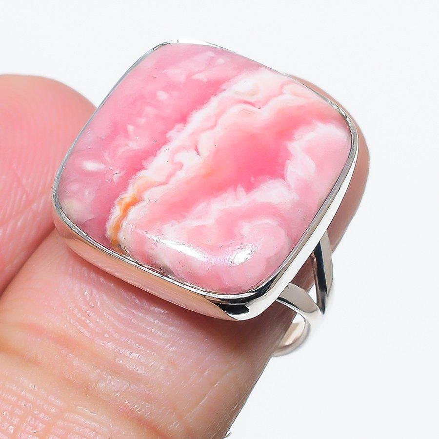 

Ювелирное кольцо из чистого серебра 925 пробы с натуральным родохрозитом ручной работы S.7 N2Q50