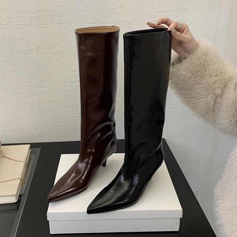 Wide Heel Knight Boots Women's Autumn and Winter Simple Temperament Velvet Tall Women's Boots Long Boots But Knee Boots