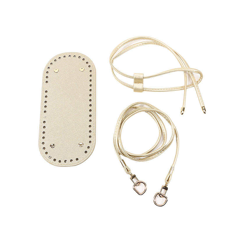 3Pcs DIY Crochet Bag Accessories Kit PU Leather Bag Bottom with Holes Plate Shoulder Strap Drawstring for Handmade Bucket Bags