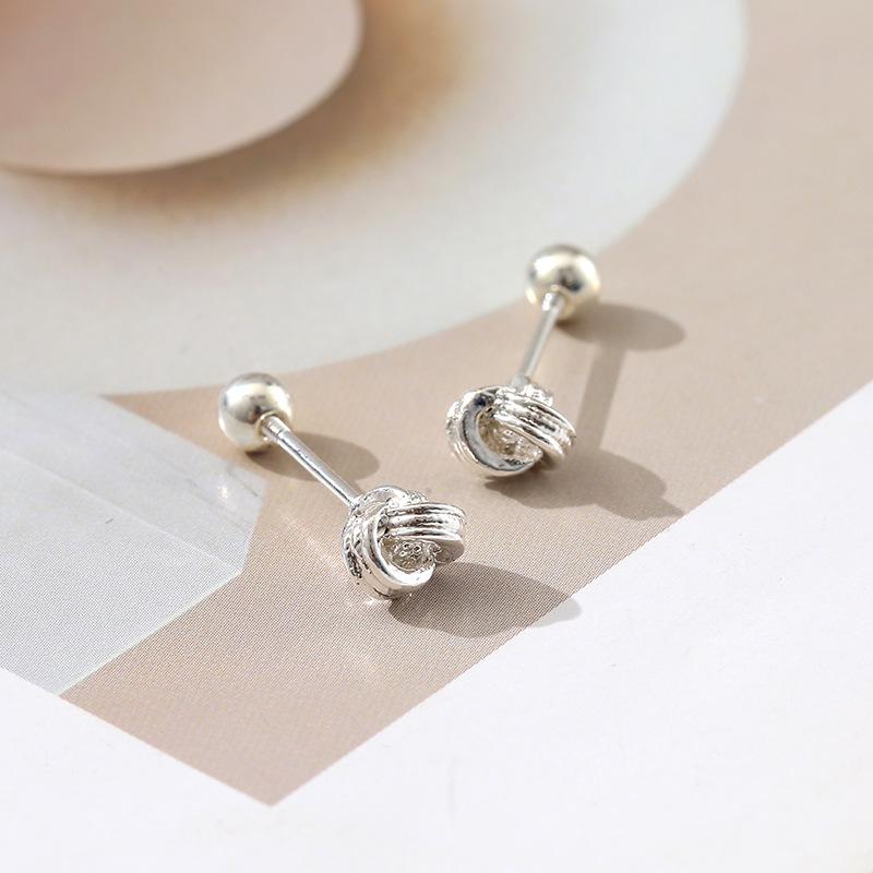 Korean Double Buckle Screw-On Ruyi Knot Cartilage Earrings for Women