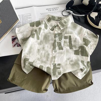 Kurzarmshirt für Jungen von 0-5 Jahren Kinderhemd mit Buchstabenaufdruck + lässige Shorts Zweiteiler-Set