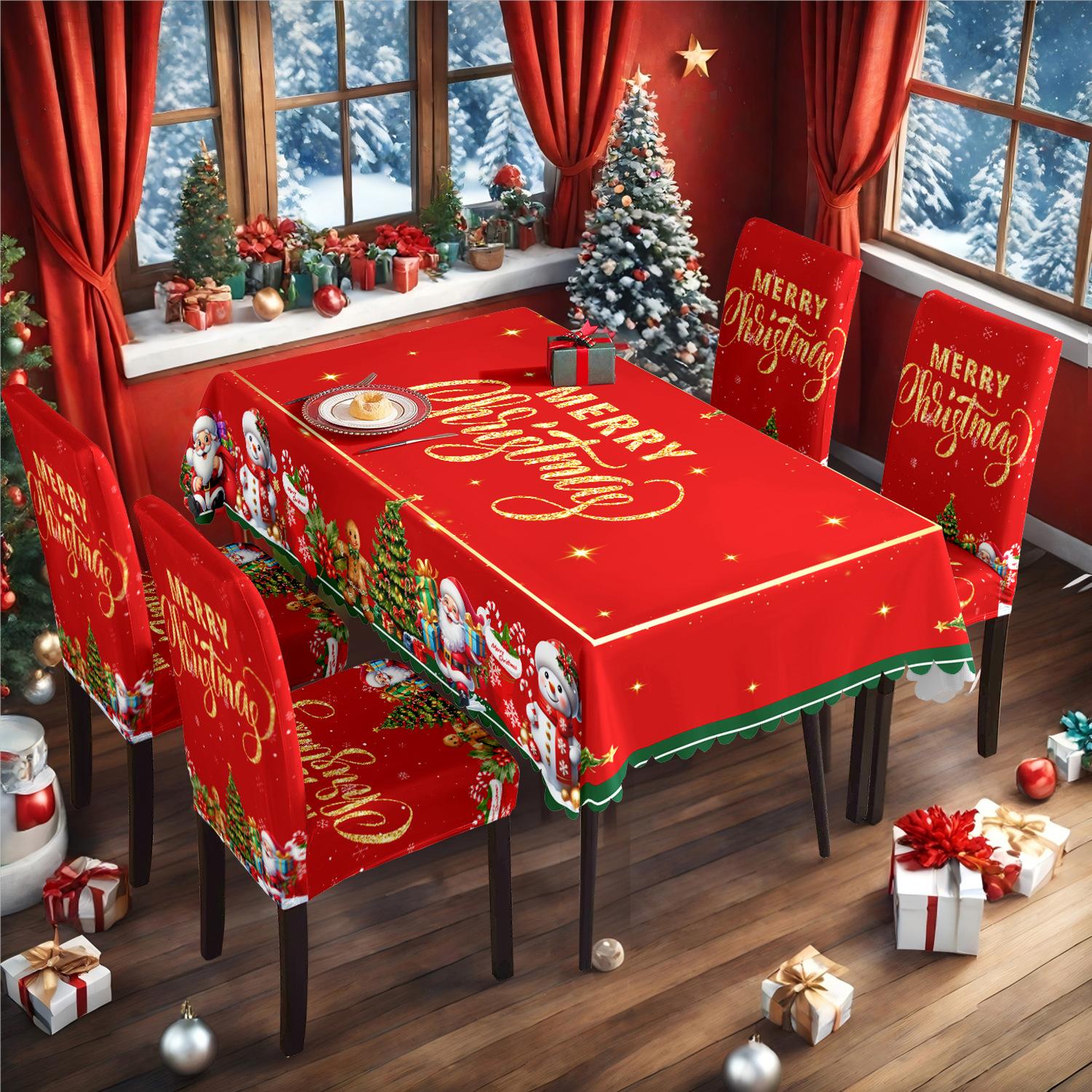 

1 комплект Рождественская скатерть и чехлы на стулья Прямоугольная скатерть для вечеринки Винтажная накидка на обеденный стол для украшения дома Рождество Only 1pc chair cover