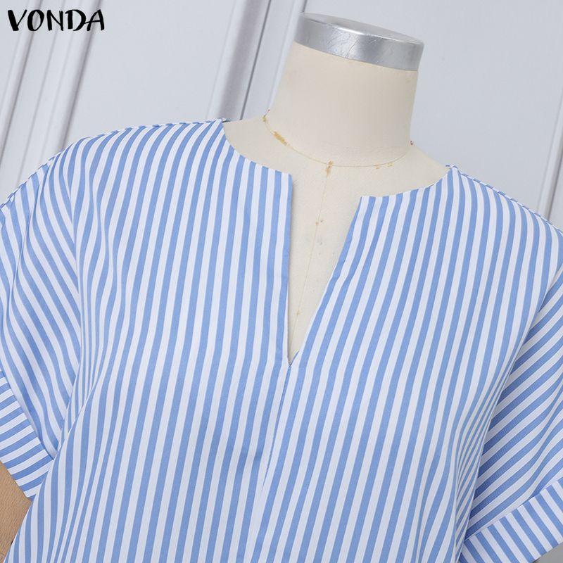 VONDA Summer Women V Neck Long Sleeve Striped Thin Casual Long Wide Leg Jumpsuit Rompers For Tall