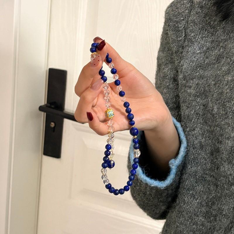 New Chinese Style Vintage Natural Lapis Lazuli Clear Quartz Double Circle Bracelet Womens High-end Jewelry