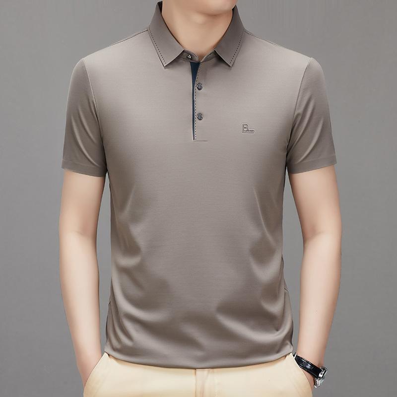 Men'S Lapel Short-Sleeved Seamless T-Shirt With Clothes Thin No-Iron Polo Shirt