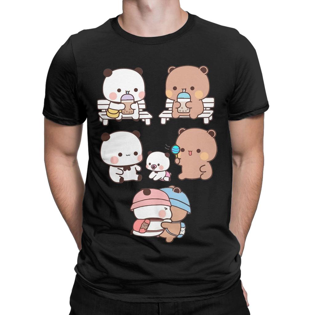 Funny  Balloon Bear Panda Anime Cartoon Tshirt Men's Round Neck Short Sleeve Clothes Bubu And Dudu Cotton Summer Tops
