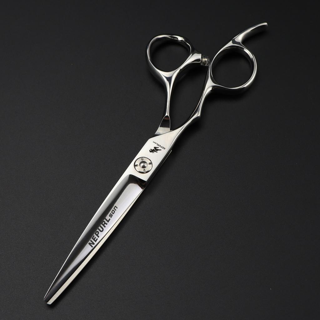 6,0-calowe nożyczki fryzjerskie XGZ-02 w kształcie dłoni, nożyczki z płaskim ostrzem i ząbkami dla leworęcznych, cienkie nożyczki