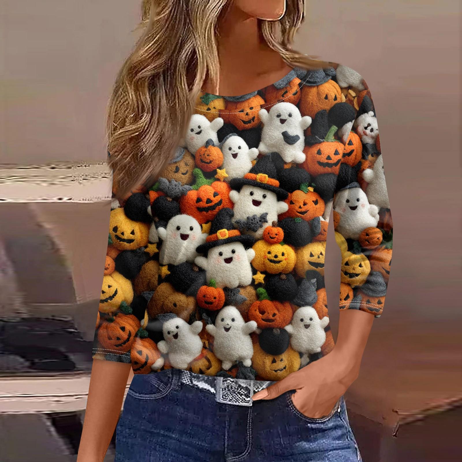 

Женская футболка, модная повседневная футболка с круглым вырезом и рукавом 3/4, свободная футболка с принтом, женская футболка L