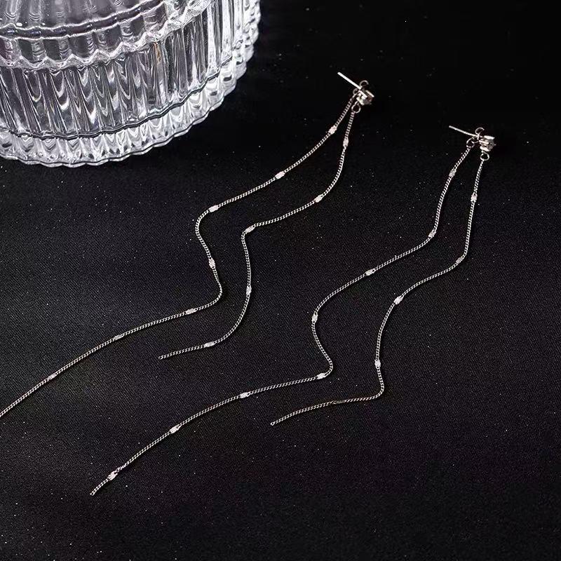 925 Sterling Silver Long Tassel Earrings - 2025 High-End Niche Style for Women.