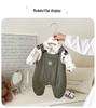 Boys' Autumn 2025 Korean Style Cartoon Shirt & Overalls Set - Fashionable Spring Outfit for Babies
