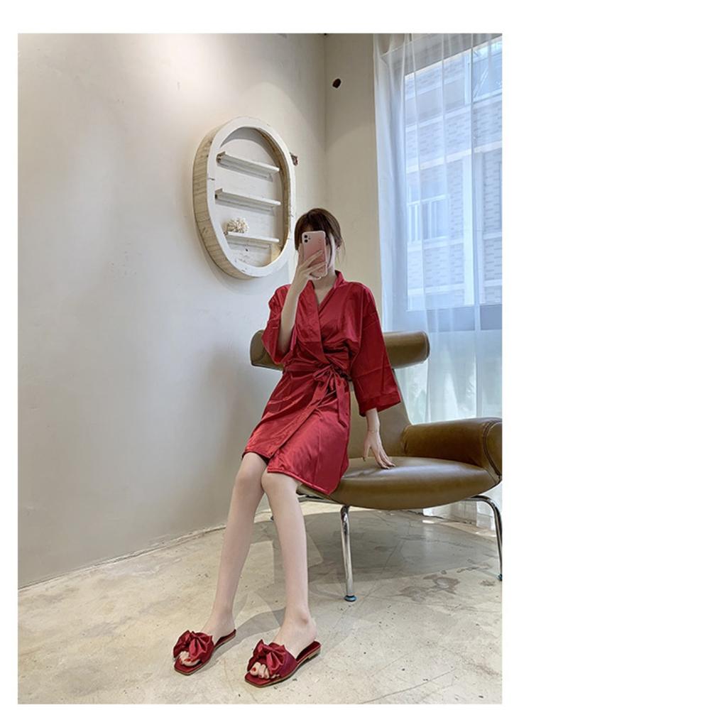 Silk Fabric Bow, Flat Bottomed Slippers, Breathable Casual Women's Shoes, Lightweight Cool Slippers