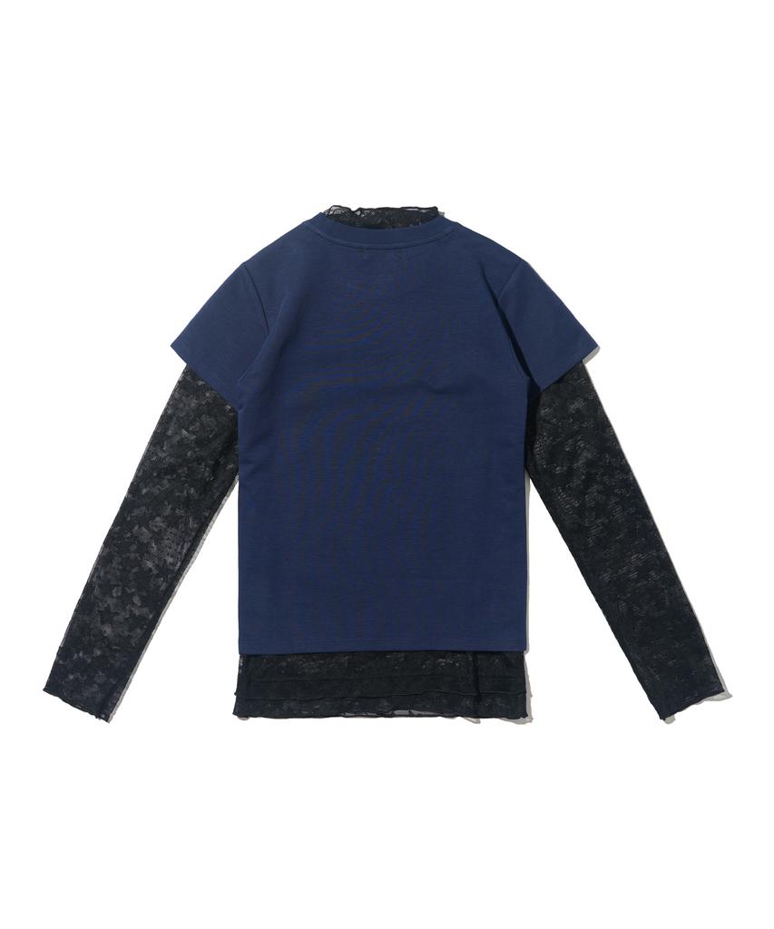 CARGOBROS FOR WOMAN Star See-Through Long Sleeve Layered Short Sleeve Tee Set (Black/Navy)