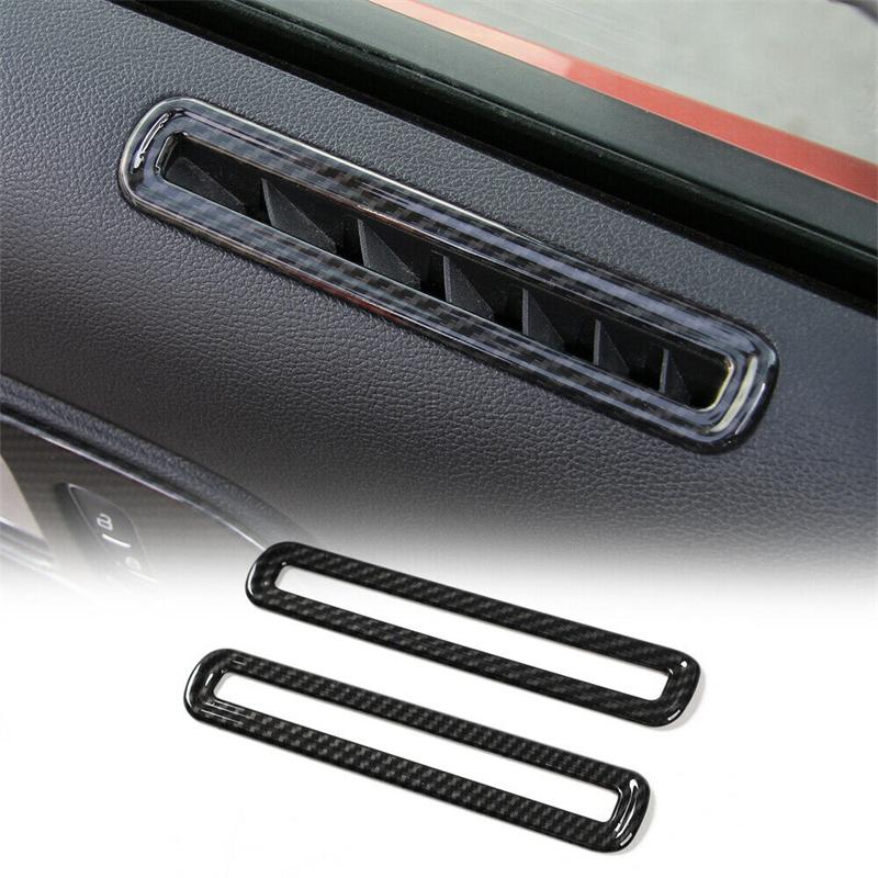 2Pcs Carbon Fiber Interior Door Air Condition Outlet Vent Cover Trim for Ford Mustang 2015+